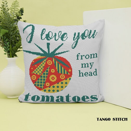 I love you from my head tomatoes funny Valentines cross stitch pattern - Tango Stitch