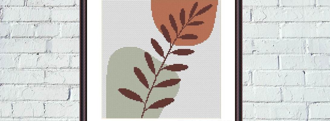 Scandinavian style leaf modern cross stitch pattern - Tango Stitch
